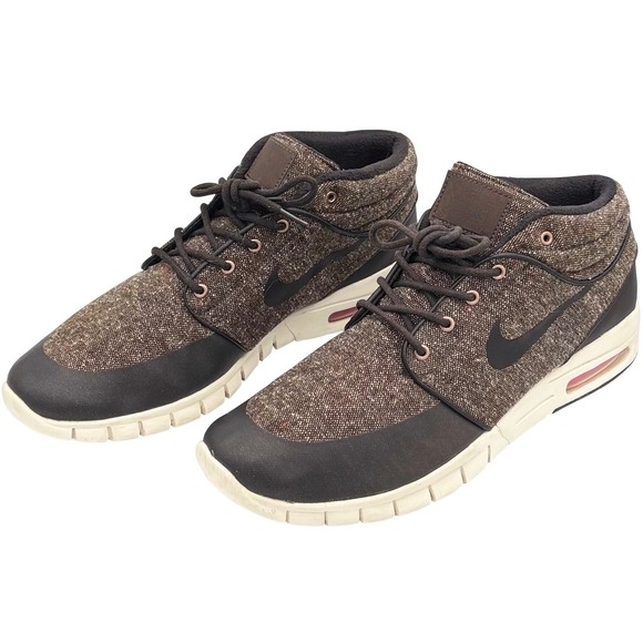 Nike SB Stefan Janoski Max Mid Baroque Brown Tweed Skate Shoes 807507-206 M 10.5